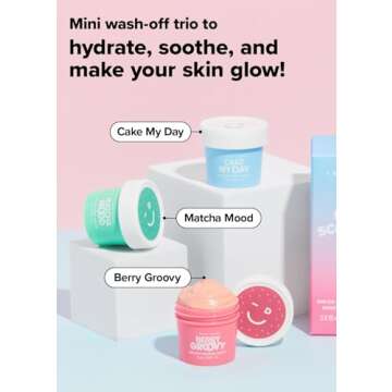 I DEW CARE Korean Wash Off Face Mask Gift Set - Mini Scoops | With Hyaluronic Acid, Self Skin Care | Facial Treatment, Vegan, Cruelty-Free, Paraben-Free, Valentine Day Gifts (3 Flavors)