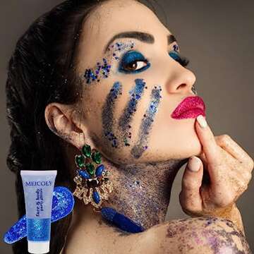 MEICOLY Blue Face Body Glitter for Festivals And Parties