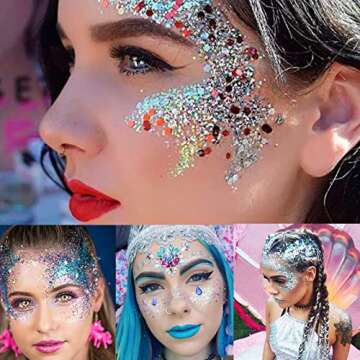 MEICOLY Blue Face Body Glitter for Festivals And Parties