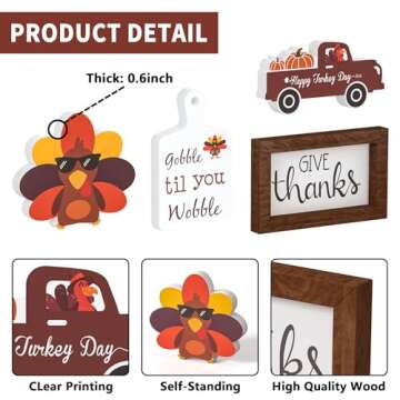 Thanksgiving Tiered Tray Decor - Give Thanks Turkey Wooden Signs Bead Garland Table Signs Farmhouse Decorations for Thanksgiving Party Home Kitchen Office