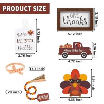 Thanksgiving Tiered Tray Decor - Give Thanks Turkey Wooden Signs Bead Garland Table Signs Farmhouse Decorations for Thanksgiving Party Home Kitchen Office