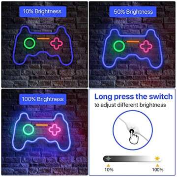 SOLIDEE Led Dimmable Neon Signs Wall Decorations For Living Room|Bedroom Gamepad Controller Shape Lights Game Room Decor Accessories Cool Teen Boys|Girls|Kids Gamer Gifts