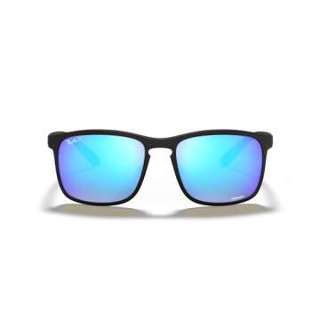 Ray-Ban Men's RB4264 Chromance Square Sunglasses, Matte Black/Polarized Green Mirrored Blue, 58 mm + 0