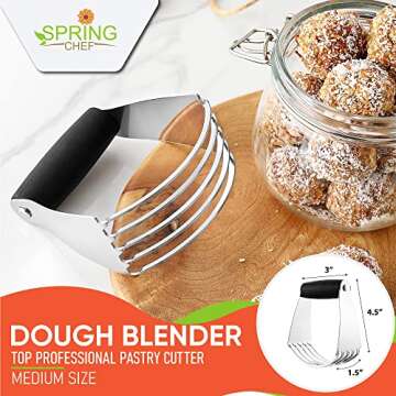 Spring Chef Dough Blender, Top Professional Pastry Cutter with Heavy Duty Stainless Steel Blades, Medium Size, Black