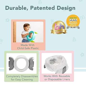 Kalencom Potette Plus 2-in-1 Travel Potty and Trainer Seat - Dual-Purpose Potty Training Toilet Seat - Portable Potty for Toddler Travel - with Durable, Lock-in Legs and Splash Guard - White/Gray