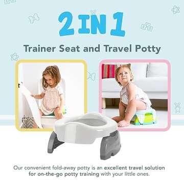 Kalencom Potette Plus 2-in-1 Travel Potty and Trainer Seat - Dual-Purpose Potty Training Toilet Seat - Portable Potty for Toddler Travel - with Durable, Lock-in Legs and Splash Guard - White/Gray