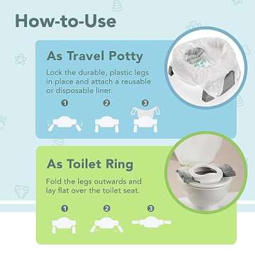 Kalencom Potette Plus 2-in-1 Travel Potty and Trainer Seat - Dual-Purpose Potty Training Toilet Seat - Portable Potty for Toddler Travel - with Durable, Lock-in Legs and Splash Guard - White/Gray