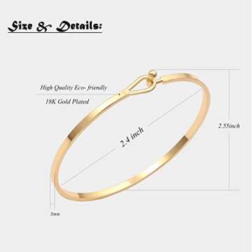 PERNNLA PEARL Thin Cuff Bangle Hook Bracelet 18K Gold Personalized Open Clasp Oval Inspiration Bangle Bracelet for Women