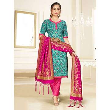 Elina fashion Indian Pakistani Readymade Women's Salwar Kameez Banarasi Art Silk Woven Suit with SIlk Dupatta | Stitched Dress