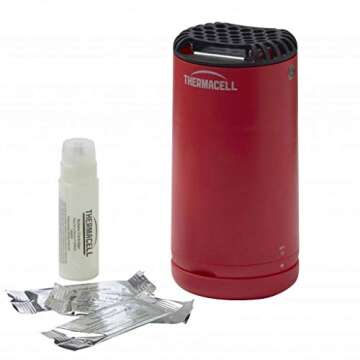 Thermacell Patio Shield Mosquito Repeller, Red; Highly Effective Mosquito Repellent for Patio; No Candles or Flames, DEET-Free, Scent-Free, Bug Spray Alternative; Includes 12-Hour Refill