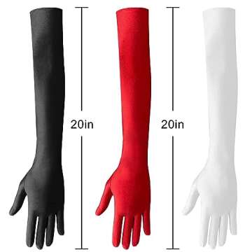 Nackiy Long White Opera Gloves for Women, 1920s Satin Stretchy Elbow Length Party Gloves Costumes Bridal, 20inch