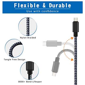 HI-CABLE Android Charger Cable, Micro USB Cable [2 Pack/6FT] with 2-Pack Dual Port USB Wall Charger Fast Charging Compatible with Samsung Galaxy S7 S6 J8 J7 Note 5,Kindle,LG,PS4,Camera (Black)