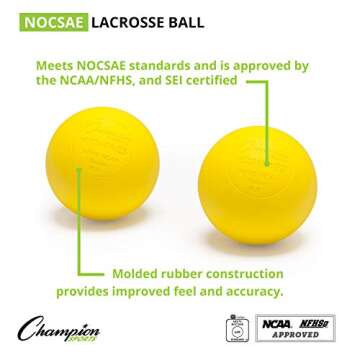 Champion Sports Lacrosse Balls: Official Size Sporting Goods Equipment for Professional, College & Grade School Games, Practices & Recreation - NCAA, NFHS and SEI Certified - Pack of 3 - Yellow