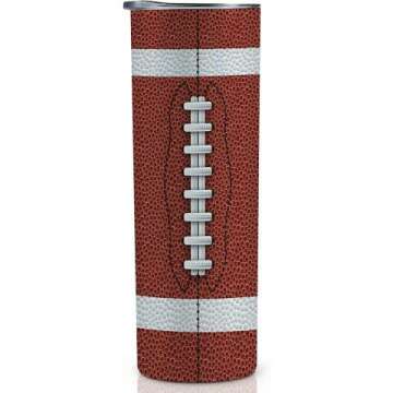 Onebttl Football Gifts for Boys, Girls, Teens, Players, Coaches, Fans, Football Mom and Dad, American Football Design Stainless Steel Skinny Tumbler 20oz with Lid and Straw