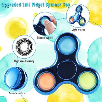 FIGROL Pop Fidget Spinner, Simple Sensory Fidget Spinner Toy Push Pop Bubble Spinner Toy for Stress Reduction and Anxiety Relief Hand Toy for Children-Blue