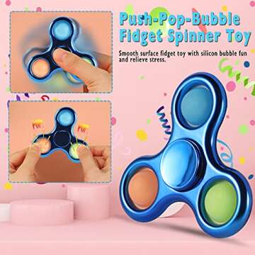 FIGROL Pop Fidget Spinner, Simple Sensory Fidget Spinner Toy Push Pop Bubble Spinner Toy for Stress Reduction and Anxiety Relief Hand Toy for Children-Blue