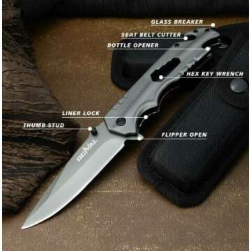 4-Inch Multitool Pocket Knife with Sheath - Grey