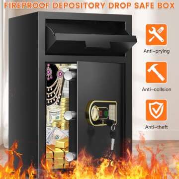 0.5 Cu ft Safe Box for Home with Fireproof Waterproof Money Bag, Digital Home Security Safe with Programmable Keypad Lock, Fireproof Safe Box for Home Firearm Medicine Valuables