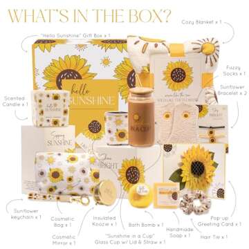 The Love Crate Co Sunflower Gifts for Women, 15pc Christmas Gift Box for Women. Get Well Soon Gift Baskets for Women, You Are My Sunshine Gifts, Care Package For Women Thinking of You, Wellness Gifts.