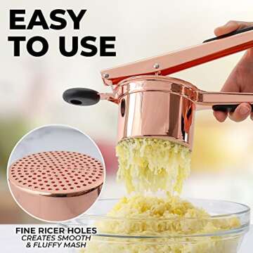 Zulay Kitchen Premium Large 15oz Potato Ricer, Heavy Duty Professional Stainless Steel Potato Masher and Ricer Kitchen Tool, Press and Mash Kitchen Gadget - Rose Gold Fixed Disc