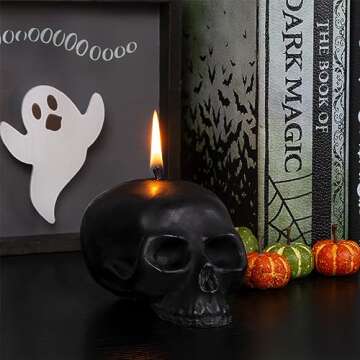 Darware Large Skull Candles (2-Pack, Black); 4.75 x 3-Inch Decorative Themed Candles for Halloween, Horror and Novelty Decor