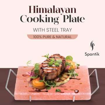 Spantik Professional Salt Block Set with Steel Tray 12" x 8" x 1.5" Himalayan Cooking Plate for Grilling, Cooking, Serving, 100% Pure Natural Food Grade Salt Stone Unique Gifts for Barbecue Smoker