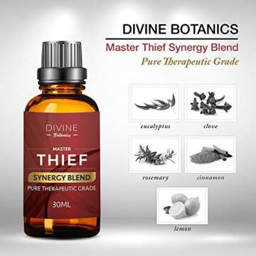 Divine Botanics Master Thief Synergy Blend Fall Essential Oils - Thieves Oil Essential Oil - Pure Natural Home Cleanse Undiluted Therapeutic Grade - Clove Cinnamon Lemon Rosemary Eucalyptus - 30 ml