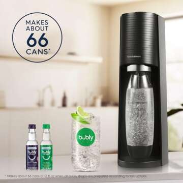 SodaStream Terra Sparkling Water Maker Bundle (Black), with CO2, DWS Bottles, and Bubly Drops Flavors