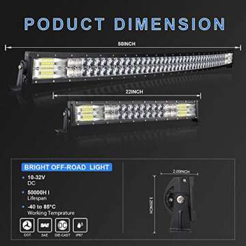 T-Former LED Light Bar 48/50 Inch + 20/22 Inch Curved Spot Flood Combo Offroad Led Bars 4Pcs 4 Inch 60W Led Cubes Lights W/Rocker Switch Wiring Harness Kit for Trucks,1 Year Warranty