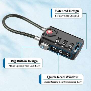 SURE LOCK TSA Compatible Travel Luggage Locks, Inspection Indicator, Easy Read Dials TSA Approved with Zinc Alloy