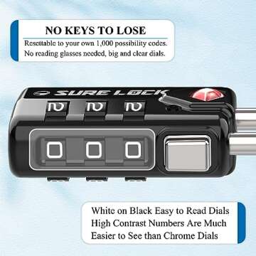 SURE LOCK TSA Compatible Travel Luggage Locks, Inspection Indicator, Easy Read Dials TSA Approved with Zinc Alloy