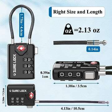 SURE LOCK TSA Compatible Travel Luggage Locks, Inspection Indicator, Easy Read Dials TSA Approved with Zinc Alloy