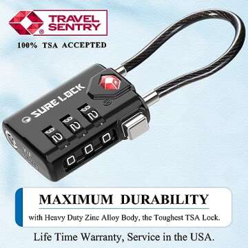 SURE LOCK TSA Compatible Travel Luggage Locks, Inspection Indicator, Easy Read Dials TSA Approved with Zinc Alloy