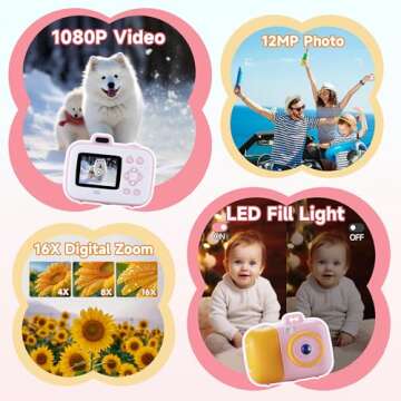 Kids Camera Instant Print for Girls Boys Age 3-12 Kids Toys, 12MP 1080P Kids Digital Cameras Christmas Birthday Gifts for 4 5 6 7 8 9 10 Year Old Girls, Toddler Camera Girls Toys