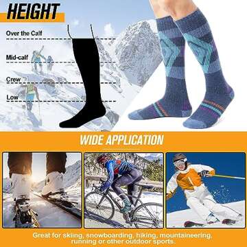 Welwoos Merino Wool Ski Socks for Womens Mens Thermal Winter Warm Thick Knee High Gift Sock Stocking Stuffers for Skiing Outdoor Sports Snowboarding 3 Pairs (Blue/Purple/Grey B,M)