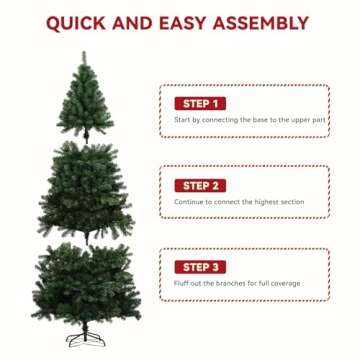 COMHOMA Christmas Tree with Lights 6.5ft, Artificial Christmas Trees with 200 LED Lights, 1000 Dense Branches and Foldable Stand, Xmas Tree for Home, Office, Party Decoration, Easy Assembly