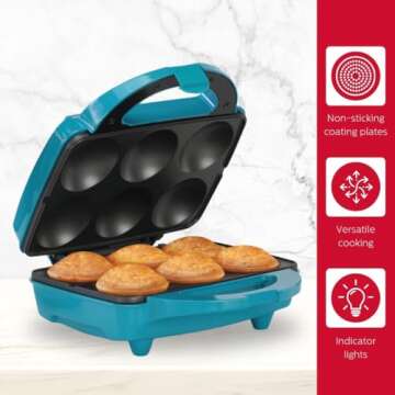 Holstein Housewares Non-Stick Cupcake Maker, Teal - Makes 6 Cupcakes, Muffins, Cinnamon Buns - Birthdays, Holidays, and More