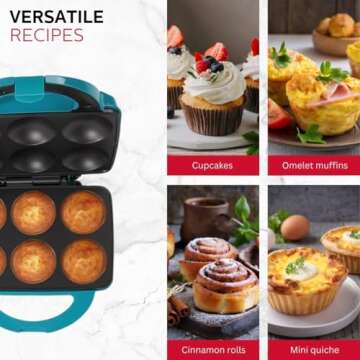 Holstein Housewares Non-Stick Cupcake Maker, Teal - Makes 6 Cupcakes, Muffins, Cinnamon Buns - Birthdays, Holidays, and More