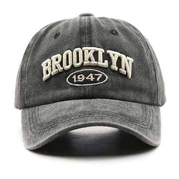 Brooklyn Cap Washed Vintage Baseball Cap Sun Hat for Men and Women Grey