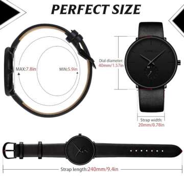 Men's Watch Unisex Minimalist Watch Waterproof Watch Military Classic Leather Strap with Black Pointer Leather