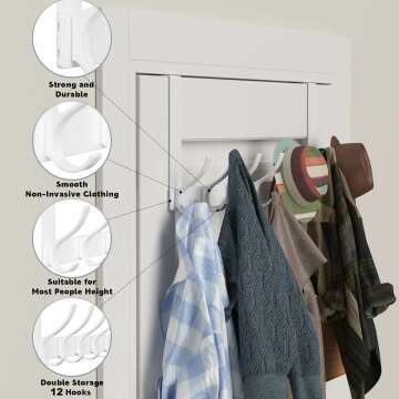 Heavy Duty Over The Door Hangers - 12 Hooks Easy Install