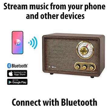 Victrola Retro Wood Bluetooth Radio with Built-in Speakers, Elegant & Vintage Design, Rotary AM/FM Tuning Dial, Wireless Streaming, Espresso