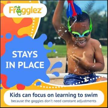 Frogglez Kids Swim Goggles with Pain-Free Strap | Ideal for Ages 3 – 10 in Swimming Lessons | Leakproof, No Hair Pulling, UV Protection | Swimming Goggles for Kids Recommended by Olympic Swimmers