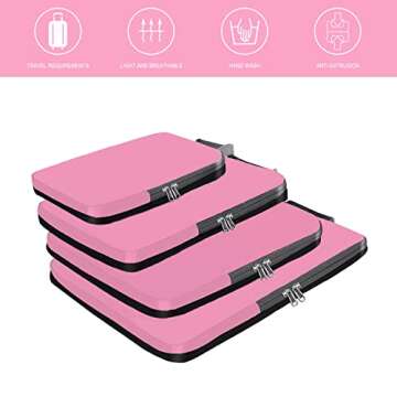 BAGAIL 4 Set/6 Set/8 Set Compression Packing Cubes Travel Accessories Expandable Packing Organizers(Pink ClothPattern 4 Set)