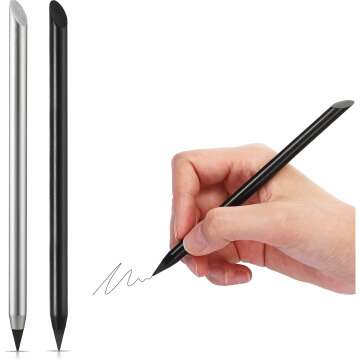 Metal Inkless Pen & Erasable Pencil Set - 2pcs Aluminum Office Supplies