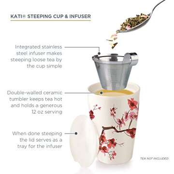 Cherry Blossom Kati Cup: Double-Walled Ceramic Infuser