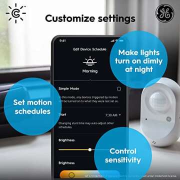 GE CYNC Wireless Smart Motion Sensor, Battery-Powered, Bluetooth Motion Sensor with Ambient Light Detection, Works with CYNC Smart Plugs, Switches and Bulbs, White