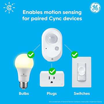 GE CYNC Wireless Smart Motion Sensor, Battery-Powered, Bluetooth Motion Sensor with Ambient Light Detection, Works with CYNC Smart Plugs, Switches and Bulbs, White