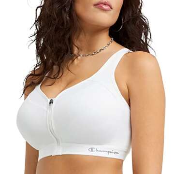 Champion womens Motion Control Zip Sports Bra, White, 42D US