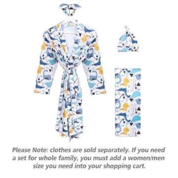 Mommy and Me Robe and Swaddle Set Floral Print Maternity and Baby Matching Hospital Labor Delivery Swaddling Wrap Blanket Dress with Headband Hat for Mom Dad Girls Boys Outfit Blue Dinosaur 4pcs S/M